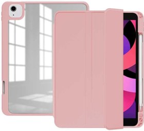 Resim Elfia iPad Air 10.9 2022 (5.Nesil) ile Uyumlu Arkası Şeffaf Kalem Bölmeli Uyku Modlu Darbe Korumalı Tank Kılıf Pembe 
