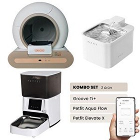 Resim Groove Ti+ Otomatik Kedi Tuvaleti Kahverengi - Petfit Aqua Flow Akıllı Su Pınarı Çeşmesi - Petfit Elevate X Otomatik Mama Kabı 