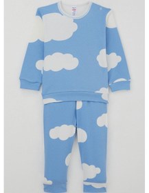 Resim Breeze Erkek Bebek Pijama Takımı Omuzdan Patlı Bulut Desenli 4 Ay-1 Yaş, Mavi Mavi 