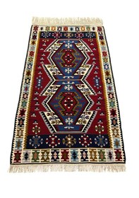 Resim El Dokuma Sıfır Yahyalı Kilim 100x165 Kırmızı Mavi %100 Yün Kök Boya Mavi 