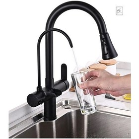 Resim Mutfak Dokunmatik Evye Bataryası Su Arıtma Çıkışlı Spiralli Fiskiyeli Şelaleli 