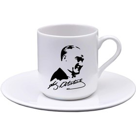 Resim Kişiye Özel Siyah Defter & Atatürk Portre Baskılı Kupa & Atatürk Portre Baskılı Fincan & Siyah Mat Renk Roller Kalem Hediye Seti 