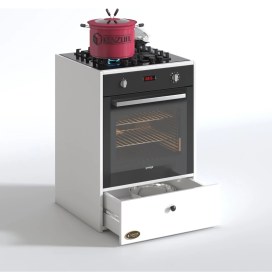 Resim Kenz Life Kenzlife Beyaz Ankastre Modülü Kabini Lityum Byz Fırın Ocak Dolabı Çekmeceli Suntalam 85x60x57 