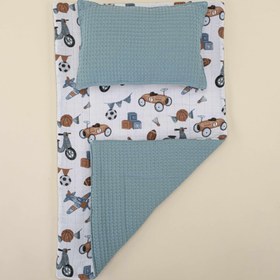 Resim Alt Açma Matı ve Yastık - Çift Taraflı - Petrol Mavisi Petek - Araçlar 