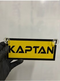 Resim Sarı Renk Üzeri Siyah Renk Kaptan Yazılı Vantuzlu Cam Süsü 