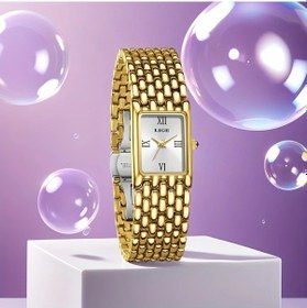 Resim Fochsia Lıge Kadın Kare Kadranlı Altın Beyaz Kordonlu Kuartz Kol Saati Tarih Gösterge Diğer 