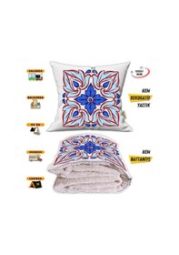 Resim Soft Etnik Desen Tv Battaniyeli Opsiyonel Dekoratif Yastık Kırlent 2 İn 1 Battaniye Çok Renkli 