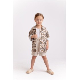 Resim Oliven The Kid Unisex Leopar Müslin Ceket Ekru 
