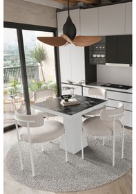 Resim Avvio Mayer Beyaz Lake Mdf Ayak 90x90 Yemek Masası Mutfak Masası 4 Kişilik Masa Takımı Teddy Sandalye Siyah Mermer 