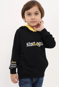 Resim Toontoy Kids Toontoy Erkek Çocuk Relax Fit Kapüşonlu Cepli Baskılı Sweatshirt - 2 İplik Siyah 