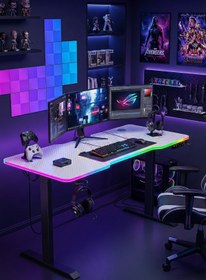 Resim Karr Gaming G-Flex Elektrikli Yükseklik Ayarlı RGB Aydınlatmalı Oyuncu Masası - 160x80 - Beyaz 