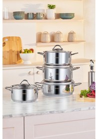 Resim Karaca Powersteel Sakura 316+ İndüksiyon Tabanlı 8 Parça Çelik Tencere Seti 
