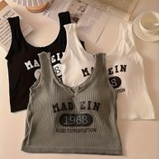 Resim 3 Adet Kadın V-Yaka Sütyenli Tank Top - "MAID IN HEAVEN" & "Aged to Perfection 50.44 metre Harf ve Numara Baskılı, Siyah/Beyaz/Gri, Sadece Elde Yıkama, Bayan Tank Üstleri, Günlük Giyim, Rahat Tarz 