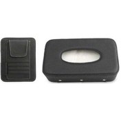 Resim Dancemonkey Cbtx Otomotiv İç Litchi Doku Pu Deri Araba Güneşlik Mendil Kutusu Kart Klipsi Seti - Siyah 