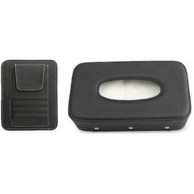 Resim Dancemonkey Cbtx Otomotiv İç Litchi Doku Pu Deri Araba Güneşlik Mendil Kutusu Kart Klipsi Seti - Siyah 