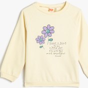 Resim Kız Bebek Sweatshirt Çiçek Baskılı Şardonlu Pamuklu Bisiklet Yaka 