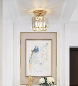 Resim Burenze Modern Lux Plafonyer Kristal Taşlı Avize Gold Sarı Krom 