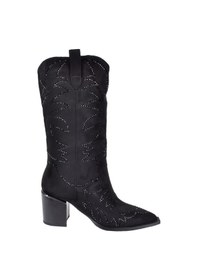 Resim Guja Taş Detaylı Western Kadın Çizme Gj-131 Siyah Süet Siyah Suet 