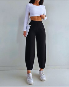 Resim YMBRAND Kadın Şalvar Balon Scuba Krep Pantolon Pensli Beli Lastikli Full Likralı Beli Lastikli 