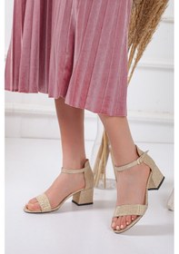 Resim Tek Bant Gold Kadın Topuklu Sandalet-929-Altın 