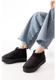 Resim Ndr-2850 Siyah Süet İçi Kürklü Kışlık Kapalı Burun Kadın Günlük Terlik Çok Renkli 