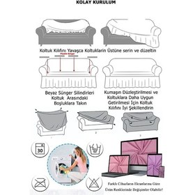 Resim StarMall Jakarlı Çubuk, Düz Desen 3 2 1 1 Lastikli Koltuk, Kanepe, Çekyat Örtüsü, Kılıfı Esnekli Gri 