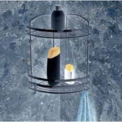 Resim Geseus Paslanmaz Çelik İki Katlı Kancalı Banyo Köşe Rafı SİYAH BK082-SİYAH 