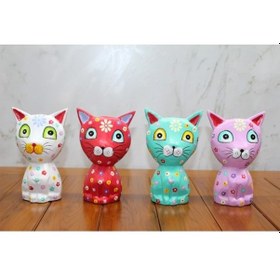 Resim Büro Ev Ofis Dekoru İçin Ahşap Kedi Objesi 