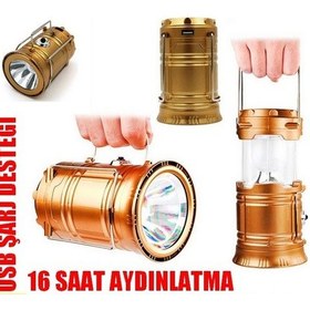 Resim Avcı Feneri Kamp Lambası Güneş Enerjili Kamp Çadır Feneri Led Sol Bakır 