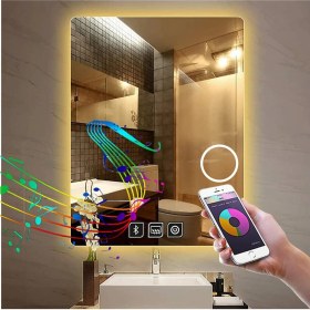 Resim 65X90 cm Bluetoothlu Makyaj Aynalı Buğu Yapmayan Ledli Banyo Aynası 