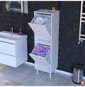 Resim Modilayn İlkim Modern Çamaşır Ünitesi, 35x138x32,5 Cm Gizli 4 Göz Minimalist Akıllı Sepetli Dolap Beyaz 