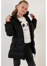 Resim Lela Peluş Astarlı Yakası Suni Kürklü Çıkarılabilir Kapüşonlu Kışlık Kız Çocuk Mont 5766038 Siyah 