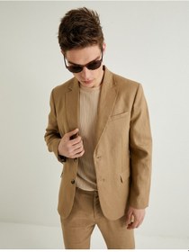 Resim Koton Keten Ceket Blazer Slim Fit Düğmeli Cep Detaylı Deve Tüyü 4sam50038hw Taba 