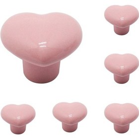 Resim Gajeena Pembe Kalp Şekilli Seramik Dolaş Kolu - 6 Adet, Yüksek Kalite, Çocuk Odası Ve Mutfak Dolapları İçin Dekoratif 