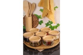 Resim Bambum Duo 300ML 7'li Tepsili Bambu Silikonlu Kapaklı Hava Aldırmaz Cam Kahvaltılık 