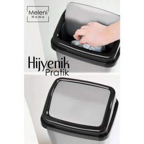 Resim Kapaklı Plastik Çöp Kovası - Ev Ofis Banyo Mutfak Çöp Kovası Gri 10 Litre 