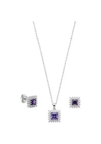 Resim Oya Silver Kare Işıltılı Ametist Tek Taşlı Gümüş Set Takım Oysy261 