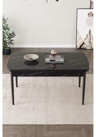 Resim Milas Siyah Mermer Desen 80x132 Açılabilir Mdf Masa Yemek Odası Takımı,mutfak Takımı 4 Sandalye, 1 B Cappuccino 