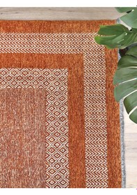 Resim Moretti Nordi Çerçeve Desenli Yıkanabilir Salon Mutfak Yolluk Turuncu Dokuma Modern Halı 