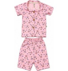 Resim Aden Kids İnce Penye Kumaştan Üretilmiş Gömlek Yakalı Düğmeli Pijama Takımı Pembe 