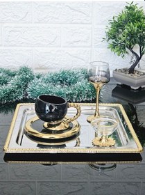 Resim 2 Adet Kahve & Çay & Sunum Tepsisi Deluxe Boy 27 Cm Kare Çerçeveli Servis Sunum Tepsisi Gümüş 