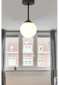 Resim Lorin Tekli Siyah Avize Beyaz Camlı Mutfak Hol Balkon Kolidor Avize Siyah 
