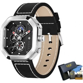 Resim Hanyang Gümüş Siyah Saatler Erkek 2022 Lıge Kare Kuvars Kol Saati Erkekler Için Spor Chronograph Saat Erkek Rahat Yaratıcı Hollow Izle Montre Homme (Yurt Dışından) 