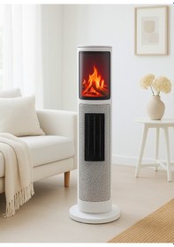 Resim Hoogar German 2075 L White Oben Seri Oled Şömineli Ekran Dijital Kule Tipi Turbo Hızlı Isıtıcı 