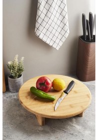 Resim Nishev.com Evini Sev Ayaklı Yuvarlak Kesme Doğrama Tahtası Sunum Tahtası Bambu 32 Cm 