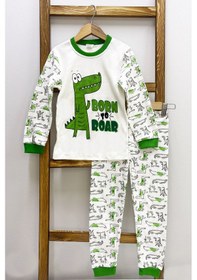 Resim Hçm Erkek Çocuk Pijama Takımı Dinozor Baskılı Bisiklet Yaka C65 Yeşil 