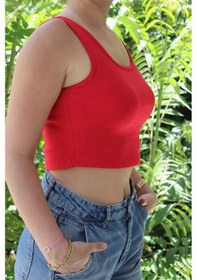 Resim Afri Kadın Kırmızı Basic Ribana Atlet Crop Likralı Spor Üst Kırmızı 