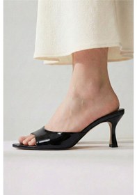 Resim Giamgia Store Kadın Rugan Sivri Burun Tek Bantlı İnce Topuklu Stiletto Terlik Abiye Ayakkabı-2281 Siyah Yankee 