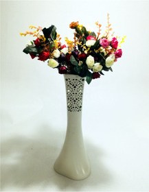 Resim Uzun 40cm Desenli Beyaz 4 Renk Arajman Güllü Vazo 