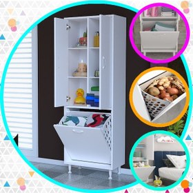 Resim Yeni Inci 57X165 Cm Üç Kapaklı Çok Amaçlı Kirli Çamaşır Sepetli Banyo Dolabı Çok Renkli 